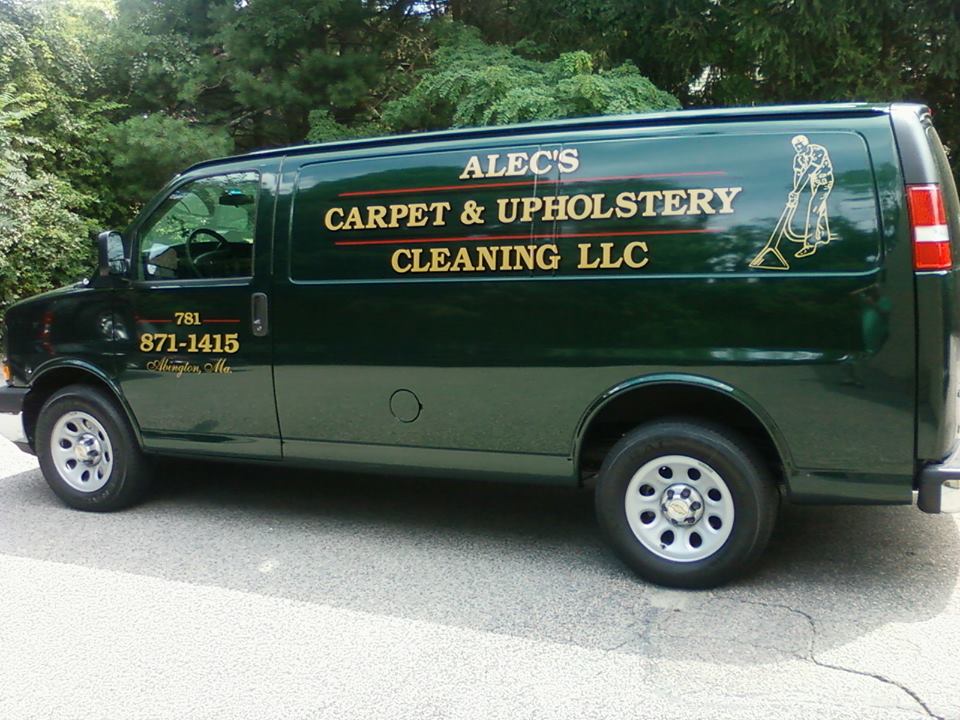 “Alec’s Carpet & Upholstery Cleaning service van providing carpet and upholstery cleaning in Boston, South Shore, Cape Cod, and Rhode Island.