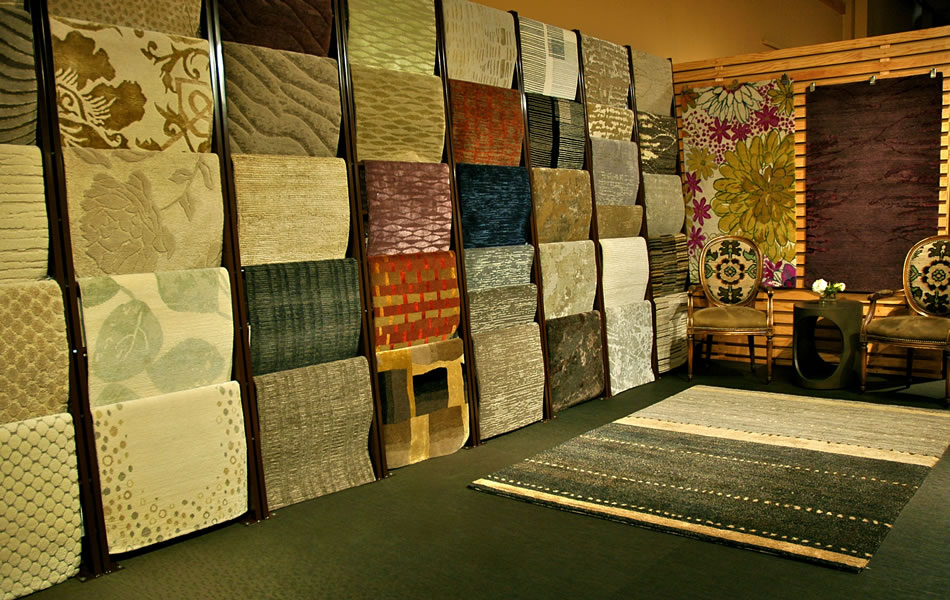 Close-up of wool and nylon carpets showing texture and color differences