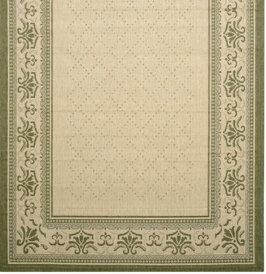 Border area rug that may require blocking after cleaning