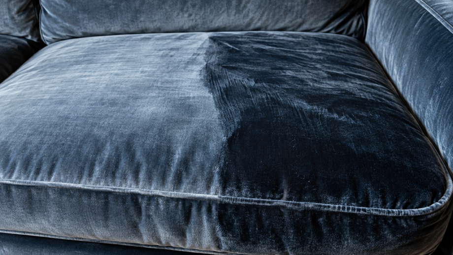 Velvet sofa cushion showing light and dark shading from the direction of the pile.